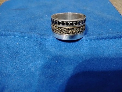 925 Sterling Silver Skull Black Zircon 15mm Wide Ring Band Sz 12 Free Shipping Item image 13