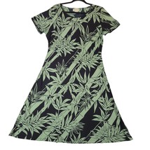 Bamboo Forest Womens Large Dress Leaves Knee Length Black Green Fit &amp; Flare - $279.69 MXN