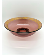 Vintage Amethyst Glass Console Bowl w/ Gold-Encrusted Floral Border, 9.5... - $37.83