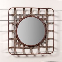 Tobacco Basket Wall Mirror in distressed metal - £59.81 GBP