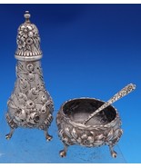 Repousse by Kirk Sterling Silver Open Salt Pepper Shaker &amp; Spoon Set 3-p... - $573.45 CAD