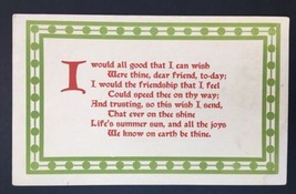 Antique PC with Friendship Poem Divided Back Unposted Well Wishes Poetry - £7.47 GBP