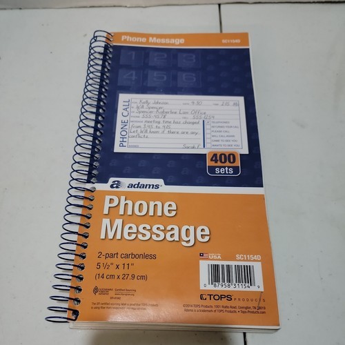 Adams Wirebound Telephone Message Book, 5-1/4 x 11, 2-Part Carbonless, 4... - $3.95