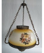 Vintage Floral Glass Metal Brass (?) Swag Plug In Corded Parlor Lamp Cha... - £177.21 GBP