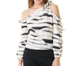 Alberto Makali Knot Sleeve One Shoulder Blouse Zebra Stripe Top Women&#39;s ... - $19.59