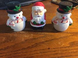Santa &amp; Snowman Christmas Salt &amp; Pepper Shakers Set Of 3 3 Inches Tall - £13.46 GBP