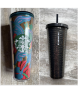 Starbucks Black Sequins &amp; Floral Gold Foil 24 oz Venti Tumblers - £21.20 GBP