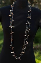 Shell Seed Bead Necklace Vintage Boho Long Multistrand Used Ethnic Beach Jewelry - £16.38 GBP