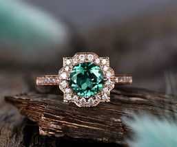 1.30Ct Brilliant Round Cut Emerald Engagement Wedding Ring 14k Rose Gold Finish - £65.01 GBP