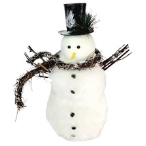 White Faux Fur Snowman 14 Inch Grapevine Wood Scarf Arms Christmas Holiday - $14.83