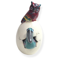 Hatched Egg Pottery Bird Red Owl Blue Pelican Mexico Hand Painted Signed... - $14.83