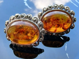 VINTAGE  GSJ  925 STERLING SILVER  BALTIC AMBER MARCASITE EARRINGS - $1,064.84 MXN