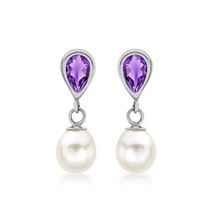 Carissima Gold 9ct White Gold Amethyst and Fresh Water Pearl Drop Earrings  - $385.00