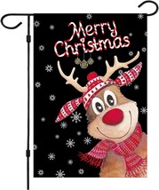 Seasonal Garden Flag 12x18 Christmas Elk Smiling Snowflakes Merry Christmas - £6.95 GBP