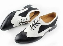 Rounded Toe White Black Oxford Wing Tip Handmade Magnificiant Leather Men Shoes - £119.89 GBP