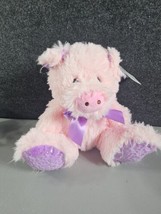 HUGFUN Pink 10” Sitting Pig Plush Stuffed Animal Toy PUPRLE BOW AND TOES... - £5.96 GBP