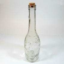 VTG Clear Glass 12&quot; Wine Bottle Decanter Carafe Olive Oil Grape Leaf Vase w Cork - £33.69 GBP
