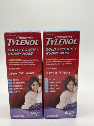 (2) Children&#39;s Tylenol Grape Flavor Cold + Flu Cough Runny Nose Liquid 4... - $6.29