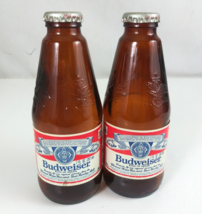 Vintage Budweiser 7fl oz Glass Beer Bottle Salt &amp; Pepper Shakers Empty - $254.15 MXN