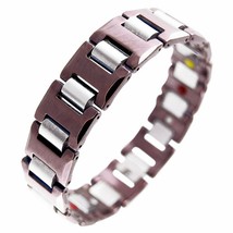 Mens Classic Purple Tungsten Magnetic Link Bracelet Modern Cuff Bangle - £119.89 GBP