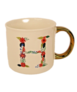 Floral Monogram Initial H Gold Handle 2-sided Cup Coffee Tea Mug NWT - $9.35