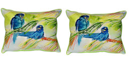 Pair of Betsy Drake Two Blue Parrots Large Indoor Outdoor Pillows 16 In X 20 In - £69.98 GBP