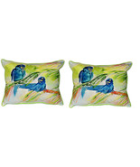 Pair of Betsy Drake Two Blue Parrots Large Indoor Outdoor Pillows 16 In ... - £70.05 GBP
