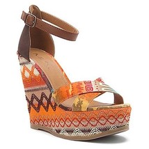 MIA Reeba Womens Tan Mayan Fabric Platform Wedges Sandals Shoes 10 - £18.42 GBP