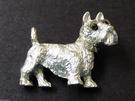 Silver Tone Metal Crystal Scottish Terrier Scottie Dog Pin Brooch - £19.46 GBP