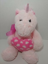 Pink plush unicorn holding heart seated sheer bow Best made toys sparkly horn - $12.86