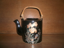 &quot;  Action &quot; , Black Japanese Tea Pot with Floral and Bird Painting - $5.00