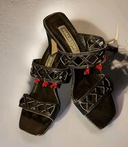 VTG HALSTON Square Toe Black Heel Sandals Made In Italy Women’s 8M - $32.66