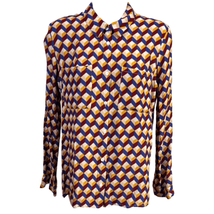 Forever 21 Womens Multicolor Geometric Button Front Long Sleeve Blouse Small - £9.75 GBP