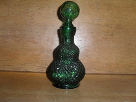 Green Diamond Cut Glass Vase , Round Lid - $20.00