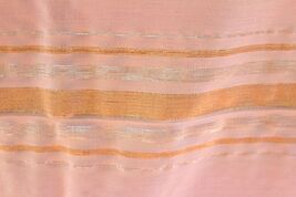 Vtg Tablecloth Flamingo Pink w/ Gold &amp; Silver Metallic Stripes  68x52 Pr... - $42.95