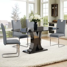 63&quot; Dining Table Set for 6 w/ PU Leather Chairs - £755.29 GBP