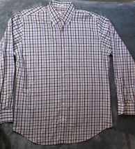 Peter Millar Purple Black Gray Checks 100% Cotton Mens Long Sleeve Shirt L - £29.53 GBP