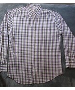 Peter Millar Purple Black Gray Checks 100% Cotton Mens Long Sleeve Shirt L - £29.06 GBP