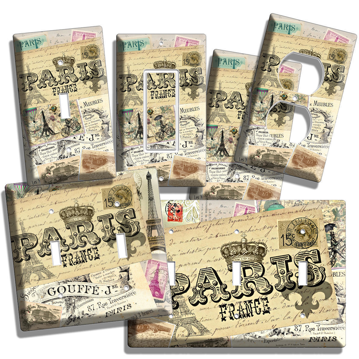 PARIS FRANCE CITY OF LOVE VINTAGE POST CARDS LIGHT SWITCH OUTLET COVER PLATES