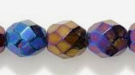 8mm Czech Fire Polish, Metallic Blue Iris Glass Beads (25) - £1.37 GBP