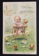 With Best Easter Wishes Baby w/ Eggs in Highchair Chicks A&amp;MB UDB Postcard 1907 - $14.99