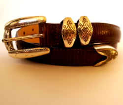Brighton Western Snake Embossed Belt Womens M Brown Leather Silver Buckle USA - £13.86 GBP