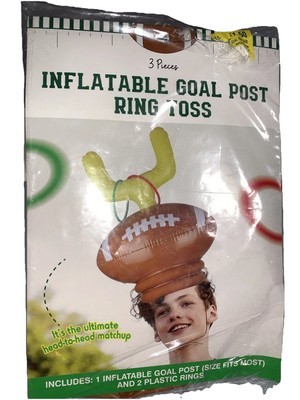FOOTBALL SEASON 3Pc Inflatable Goal Post Ring Toss Neck Strap &amp; 2 Plasti... - £9.60 GBP