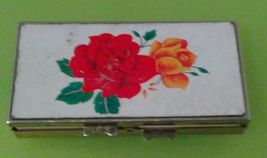 (B25) VINTAGE Metal Pill Box w/ Clasp; ROSES FLOWERS Motif; 7-day - $14.85