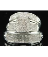 Couple&#39;s White Gold Plated Rings, Wedding Engagement Diamond Band Bridal... - £111.38 GBP