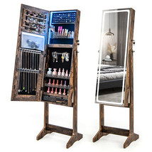 Lockable Jewelry Armoire Standing Cabinet with Lighted Full-Length Mirror-Rustic - £105.03 GBP