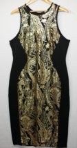 CAMEO USA Vintage Metallic Gold Black Size L Women&#39;s Midi Dress  L Large - £62.90 GBP