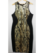 CAMEO USA Vintage Metallic Gold Black Size L Women&#39;s Midi Dress  L Large - £62.64 GBP