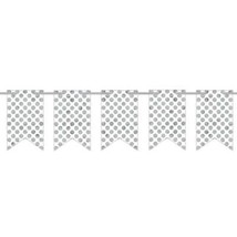 Pennant Banner White with Silver Dots 12 Pennants and 20 Feet of Ribbon New - £2.54 GBP