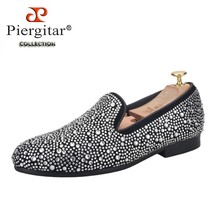 Handwork Shining White Crystals Men&#39;s Moccasin Black Suede Slip-on Flats Party A - £202.87 GBP